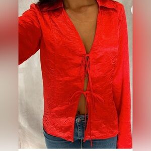 Free People Star Eyes Crinkle Satin Top in Retro Red Size Medium. NWOT